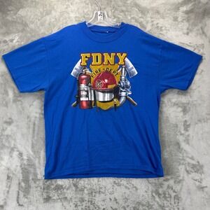 FDNY Fire Dept Graphic T-Shirt Mens Blue Short Sleeve Crew Neck Large NYC Tee
